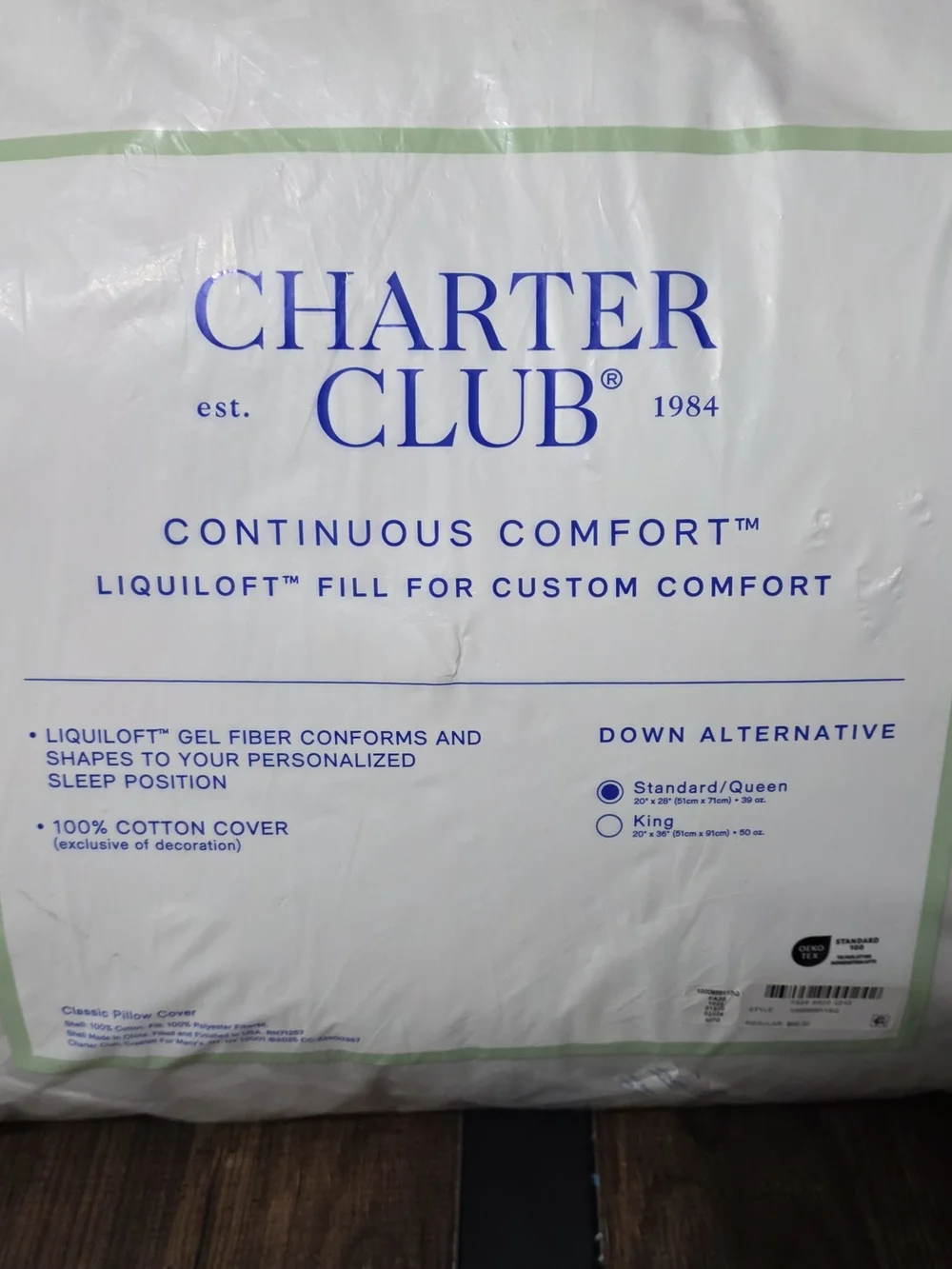 Charter Club Continuous Comfort™LiquiLoft Gel-Like Soft Density Pillow, Standard